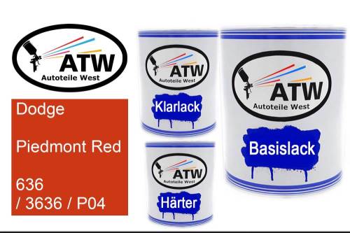 Dodge, Piedmont Red, 636 / 3636 / P04: 1L Lackdose + 1L Klarlack + 500ml Härter - Set, von ATW Autoteile West.
